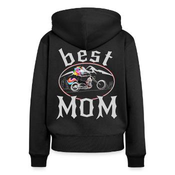 Meilleur cadeau de moto maman maman licorne - Sweat à capuche zippé Premium bio Femme - noir - Dos - Julia (174cm)