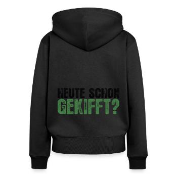 heute schon gekifft? THC Cannabis Kiffer Typo - Frauen Premium Bio Zip Hoodie - Schwarz - Hinten - Julia (174cm)