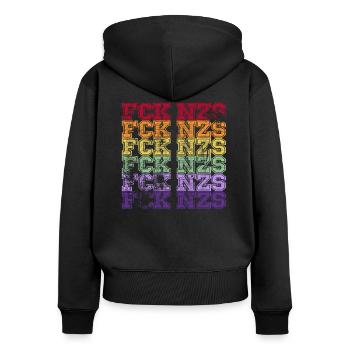Gegen Nazis - FCK NZS - Gegen Rechts - Vintage - Frauen Premium Bio Zip Hoodie - Schwarz - Hinten - Julia (174cm)