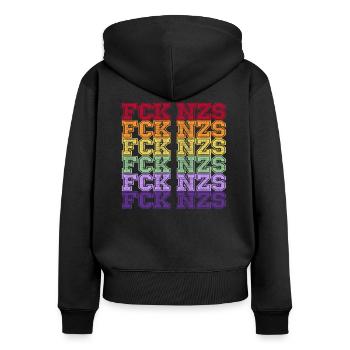 Contre les Nazis - FCK NZS - Contre la droite - Spécial - Sweat à capuche zippé Premium bio Femme - noir - Dos - Julia (174cm)