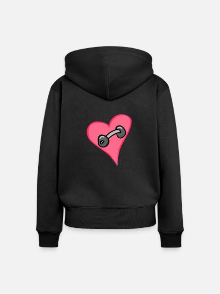 Herz - Lustig - Hantel - Frauen Premium Bio Zip Hoodie - Schwarz