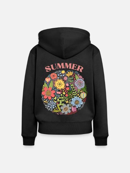 Blumensommer - Frauen Premium Bio Zip Hoodie - Schwarz