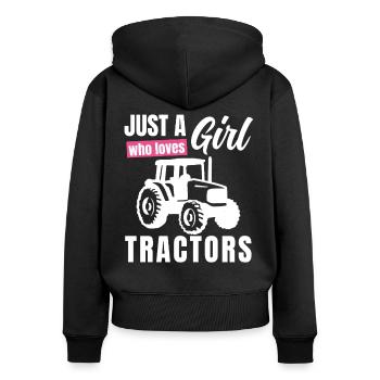 Just a Girl liebt Traktoren - Frauen Premium Bio Zip Hoodie - Schwarz - Hinten - Julia (174cm)