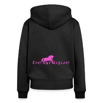 BE UNIQUE Motiv mit Einhorn für Mädchen und Frauen - Frauen Premium Bio Zip Hoodie - Schwarz - Hinten - Julia (174cm)