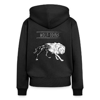 Wolf Odins Wikinger Walhalla Odin - Frauen Premium Bio Zip Hoodie - Schwarz - Hinten - Julia (174cm)