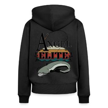 Raubfisch Wels Angler Elite - Frauen Premium Bio Zip Hoodie - Schwarz - Hinten - Julia (174cm)