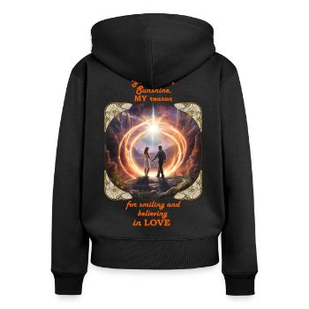 Tu es mon soleil Bonnes vacances - Sweat à capuche zippé Premium bio Femme - noir - Dos - Julia (174cm)