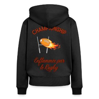 Enflammée par le rugby - rugby féminin - Sweat à capuche zippé Premium bio Femme - noir - Dos - Julia (174cm)