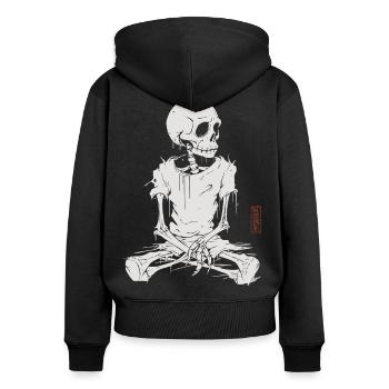 Crâne assis - Sweat à capuche zippé Premium bio Femme - noir - Dos - Julia (174cm)