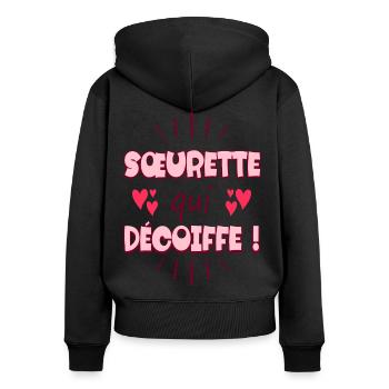 Femme Soeurette Qui Décoiffe Meilleure Soeur - Sweat à capuche zippé Premium bio Femme - noir - Dos - Julia (174cm)
