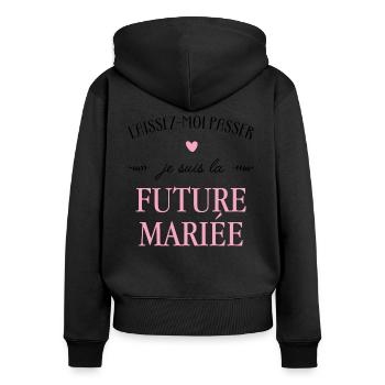 Laissez-moi passer - mariée - Sweat à capuche zippé Premium bio Femme - noir - Dos - Julia (174cm)