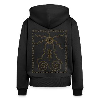 Symbole Schamane - Frauen Premium Bio Zip Hoodie - Schwarz - Hinten - Julia (174cm)