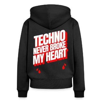 TECHNO NEVER BROKE MY HEART - Women's Premium Organic Zip Hoodie - black - Back - Julia (174cm)