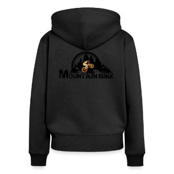 MTB Mountainbiker im Wald Fahrrad-Reifen MTB - Frauen Premium Bio Zip Hoodie - Schwarz - Hinten - Julia (174cm)