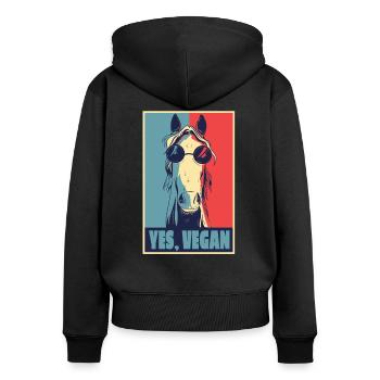 Pferd Reiten Pferde Vegan Pferd Reiter Veganer - Frauen Premium Bio Zip Hoodie - Schwarz - Hinten - Julia (174cm)
