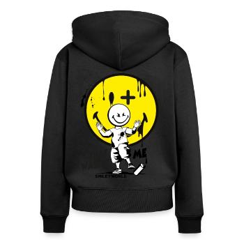 Comic Streetart-Künstler sprüht gelber Smiley - Frauen Premium Bio Zip Hoodie - Schwarz - Hinten - Julia (174cm)