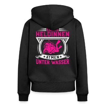 Echte Heldinnen atmen unter Wasser - Frauen Premium Bio Zip Hoodie - Schwarz - Hinten - Julia (174cm)