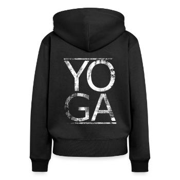Yoga - Frauen Premium Bio Zip Hoodie - Schwarz - Hinten - Julia (174cm)