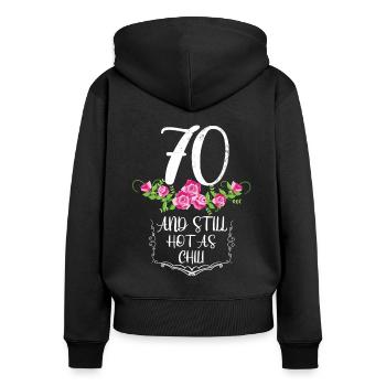 70.Geburtstag - Frauen Premium Bio Zip Hoodie - Schwarz - Hinten - Julia (174cm)
