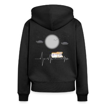 camping Wohnwagen herzschlag - Frauen Premium Bio Zip Hoodie - Schwarz - Hinten - Julia (174cm)