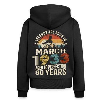 März 1933 - 90 Jahre alt - 90. Geburtstag - Frauen Premium Bio Zip Hoodie - Schwarz - Hinten - Julia (174cm)