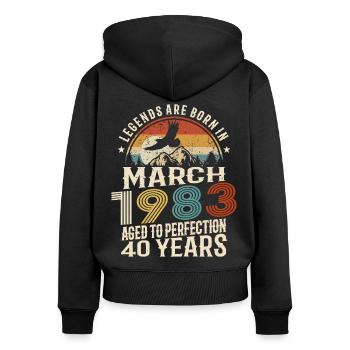 March 1983 - 40 years old - 40th birthday - Women's Premium Organic Zip Hoodie - black - Back - Julia (174cm)