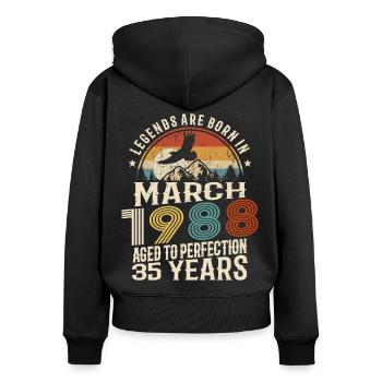März 1988 - 35 Jahre alt - 35. Geburtstag - Frauen Premium Bio Zip Hoodie - Schwarz - Hinten - Julia (174cm)