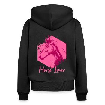 Pferd Pony Reiten Pferdesport Geschenk - Frauen Premium Bio Zip Hoodie - Schwarz - Hinten - Julia (174cm)
