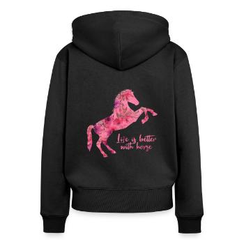 Pferd Pony Reitschule - Frauen Premium Bio Zip Hoodie - Schwarz - Hinten - Julia (174cm)