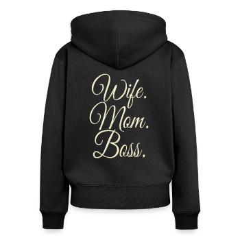 Wife Mom Boss - Frauen Premium Bio Zip Hoodie - Schwarz - Hinten - Julia (174cm)