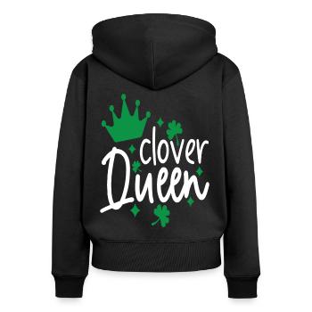 clover queen - Kleeblatt Königin - St Patricks Day - Frauen Premium Bio Zip Hoodie - Schwarz - Hinten - Julia (174cm)