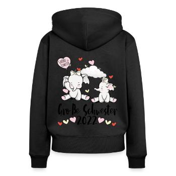 Große Schwester 2022 Elefanten - Frauen Premium Bio Zip Hoodie - Schwarz - Hinten - Julia (174cm)