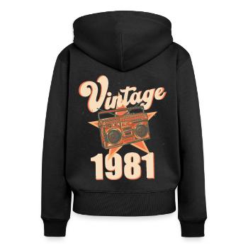 Jahrgang 1981 Retro Geburtstag Geschenk - Frauen Premium Bio Zip Hoodie - Schwarz - Hinten - Julia (174cm)