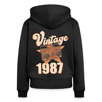 Vintage 1987 - Sweat à capuche zippé Premium bio Femme - noir - Dos - Julia (174cm)
