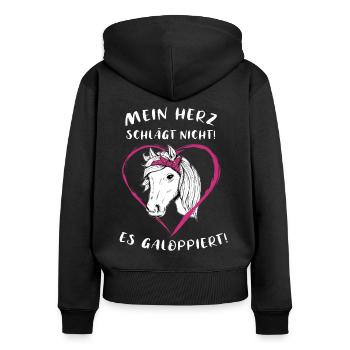 Pferde Herz Reiterin Geschenkidee - Frauen Premium Bio Zip Hoodie - Schwarz - Hinten - Julia (174cm)