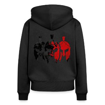 spartaner helm - Frauen Premium Bio Zip Hoodie - Schwarz - Hinten - Julia (174cm)