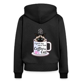 A Good Day Starts With A Coffee & A Birman Cat - Women's Premium Organic Zip Hoodie - black - Back - Julia (174cm)