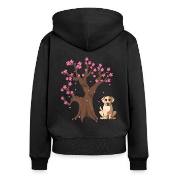 Labrador Retriver Dog Love-r Japanese Cherry Bloss - Sweat à capuche zippé Premium bio Femme - noir - Dos - Julia (174cm)