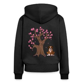 Boxer Dog Japanese Cherry Blossom Tree - Women's Premium Organic Zip Hoodie - black - Back - Julia (174cm)