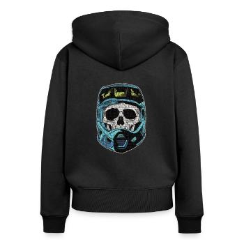 Mountain Bike Skelett mit Downhill Helm - Frauen Premium Bio Zip Hoodie - Schwarz - Hinten - Julia (174cm)
