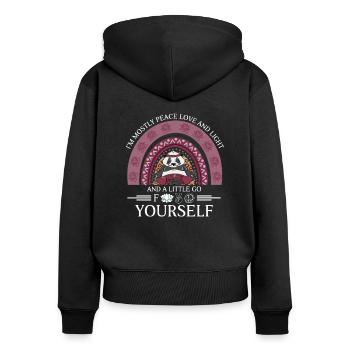 Im Mostly Peace Love and Light Cute Yoga Panda - Frauen Premium Bio Zip Hoodie - Schwarz - Hinten - Julia (174cm)