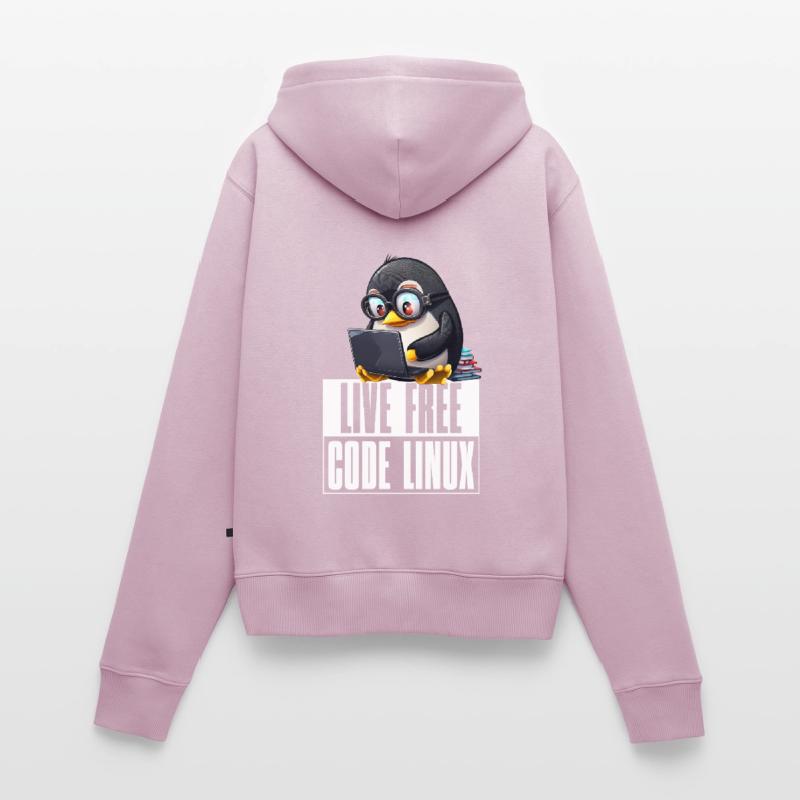 Live Free Code Linux Nerd Tux Nerdy Penguin Coding Frauen Premium Bio Zip Hoodie