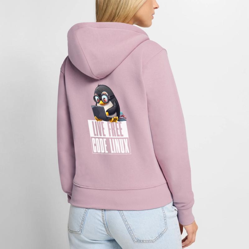 Live Free Code Linux Nerd Tux Nerdy Penguin Coding Frauen Premium Bio Zip Hoodie