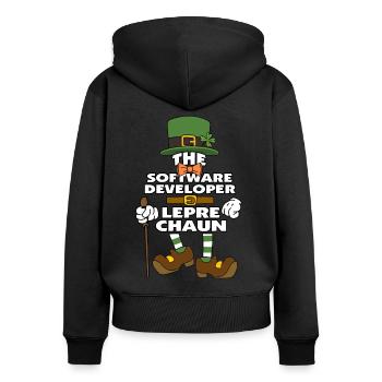 The Software Developer Leprechaun St Patrick's Day - Women's Premium Organic Zip Hoodie - black - Back - Julia (174cm)
