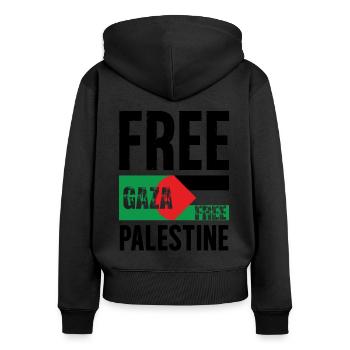 Free Gaza Free Palesine - Frauen Premium Bio Zip Hoodie - Schwarz - Hinten - Julia (174cm)