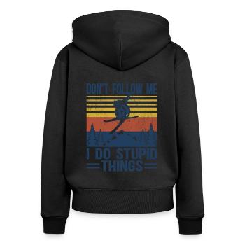 Ski-Fahrer Abfahrt Geschenk Apre Ski Berg Spruch - Frauen Premium Bio Zip Hoodie - Schwarz - Hinten - Julia (174cm)
