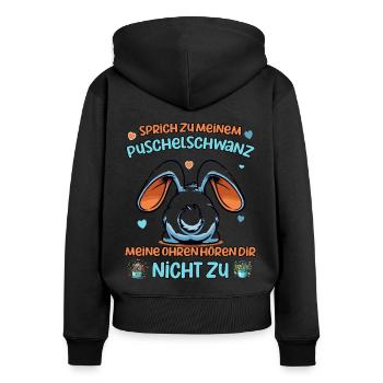 Ostern Osterhase von hinten Ostereier suchen Hasen - Frauen Premium Bio Zip Hoodie - Schwarz - Hinten - Julia (174cm)