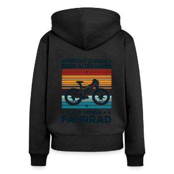 Alter Mann - Fahrrad Motiv im Retro Style - Frauen Premium Bio Zip Hoodie - Schwarz - Hinten - Julia (174cm)