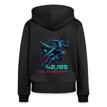 Marathon Sprüche Marathonläufer Geschenk - Frauen Premium Bio Zip Hoodie - Schwarz - Hinten - Julia (174cm)