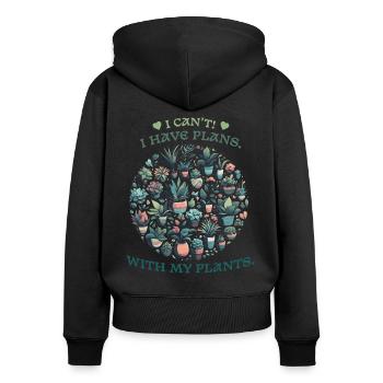 Plans avec des plantes - Plant Lover Dictons - Sweat à capuche zippé Premium bio Femme - noir - Dos - Julia (174cm)